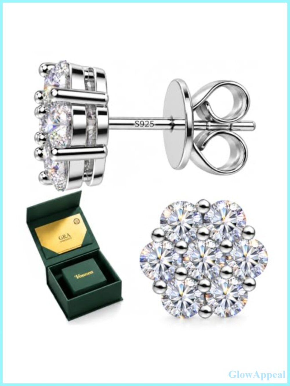 Moissanite Flower Stud Earrings 925 Sterling Silver Cluster Push Back